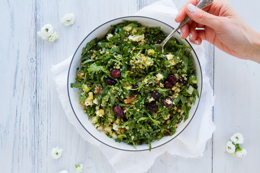 kale and whole dried apple juice infused cranberries salad