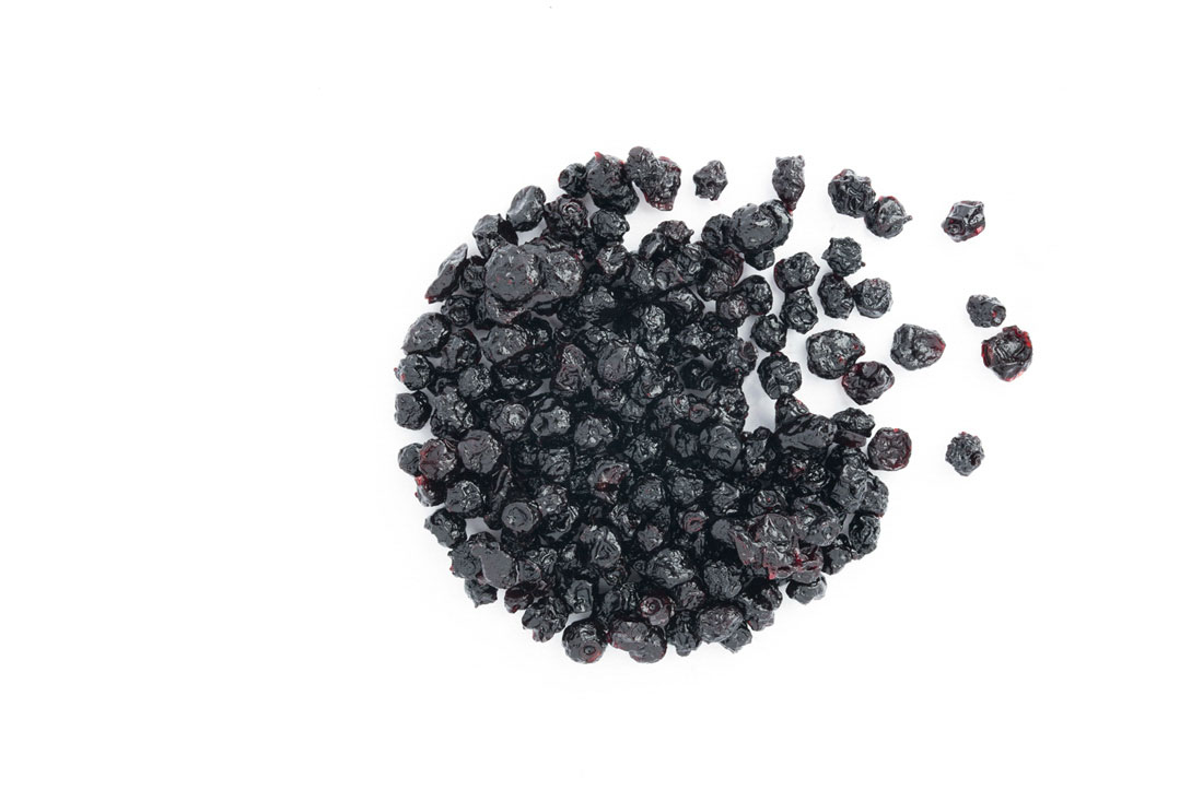 Organic wild dried blueberries, apple juice infused