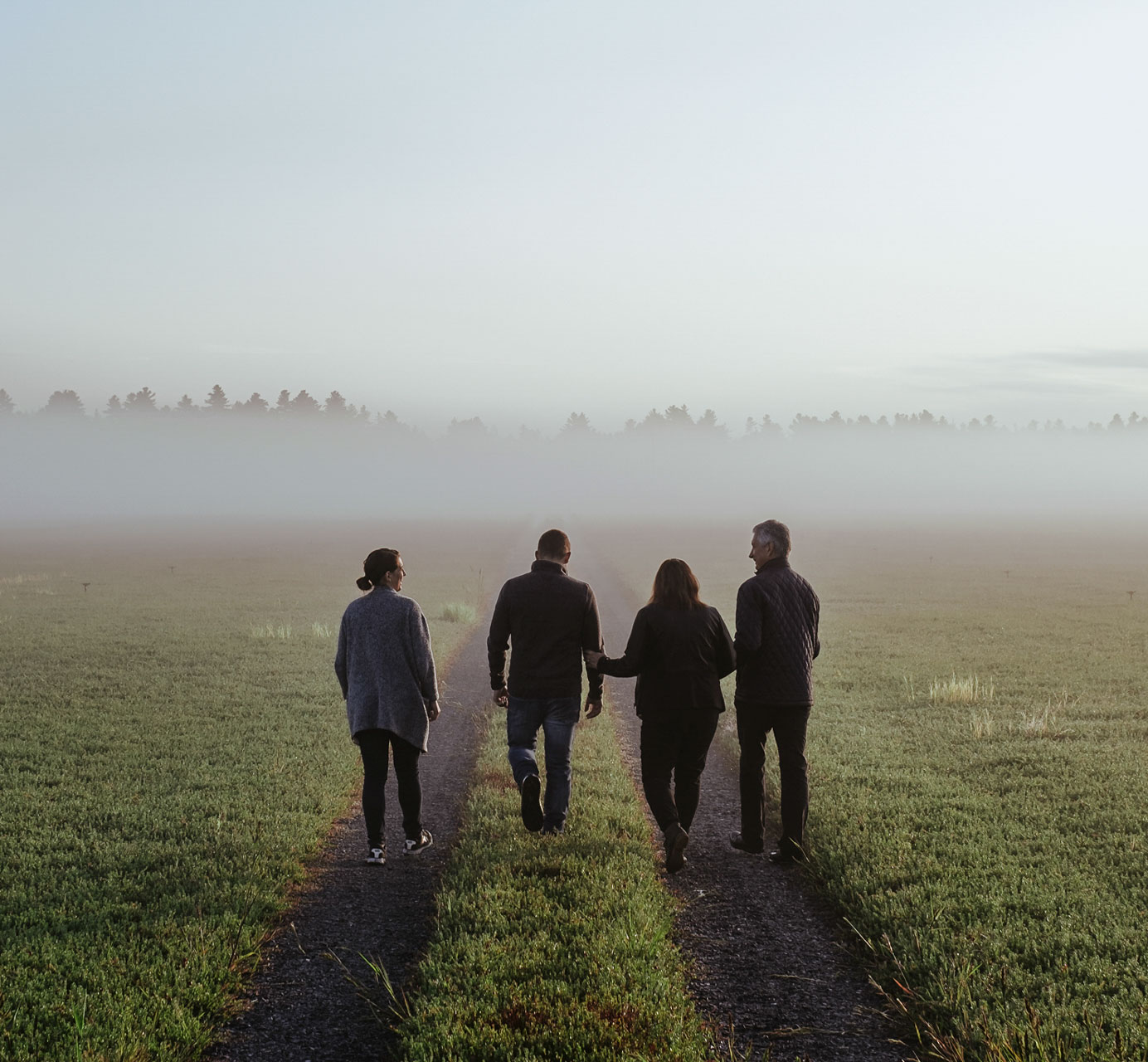 Le Moine family in cranberry field