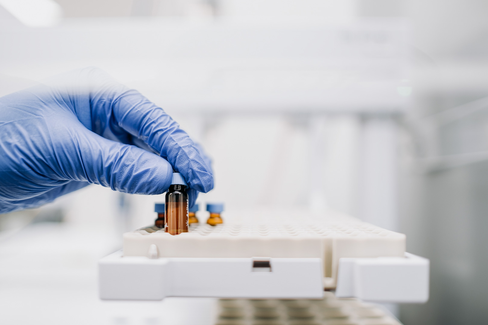 échantillons d'huile de pépins de canneberges en laboratoire